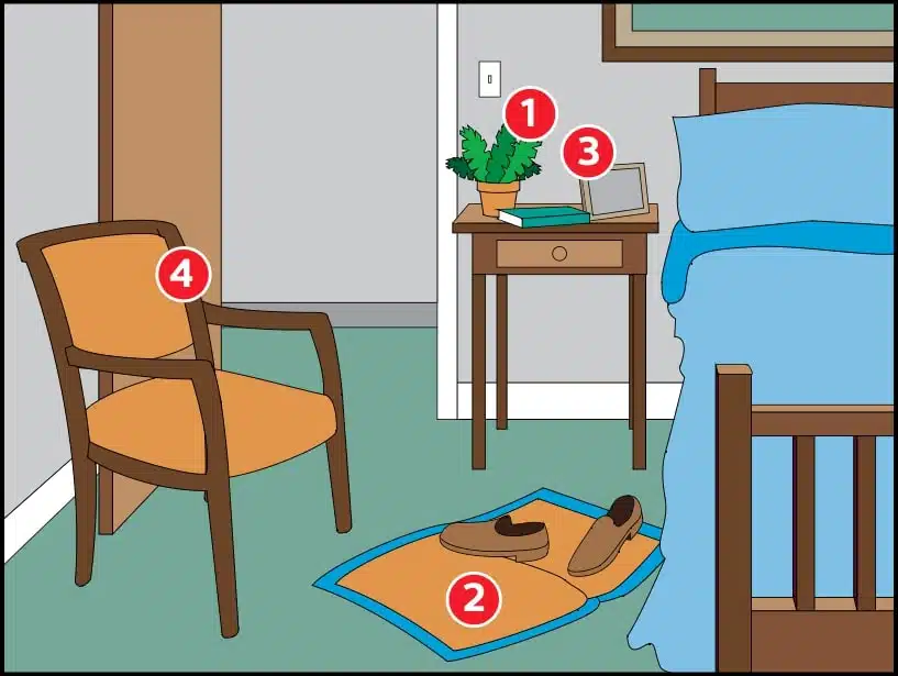 Bedroom with safety issues for seniors