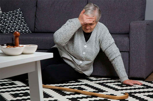 Senior woman fell on the floor