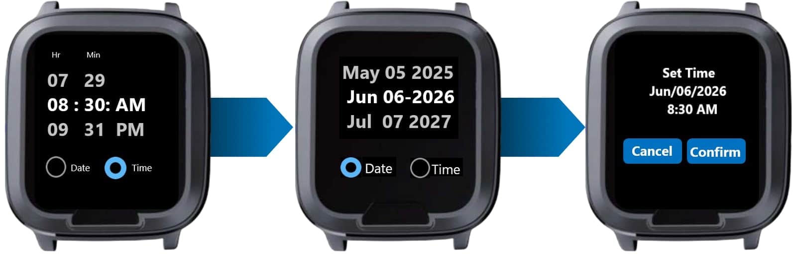 Smartwatch setting the date