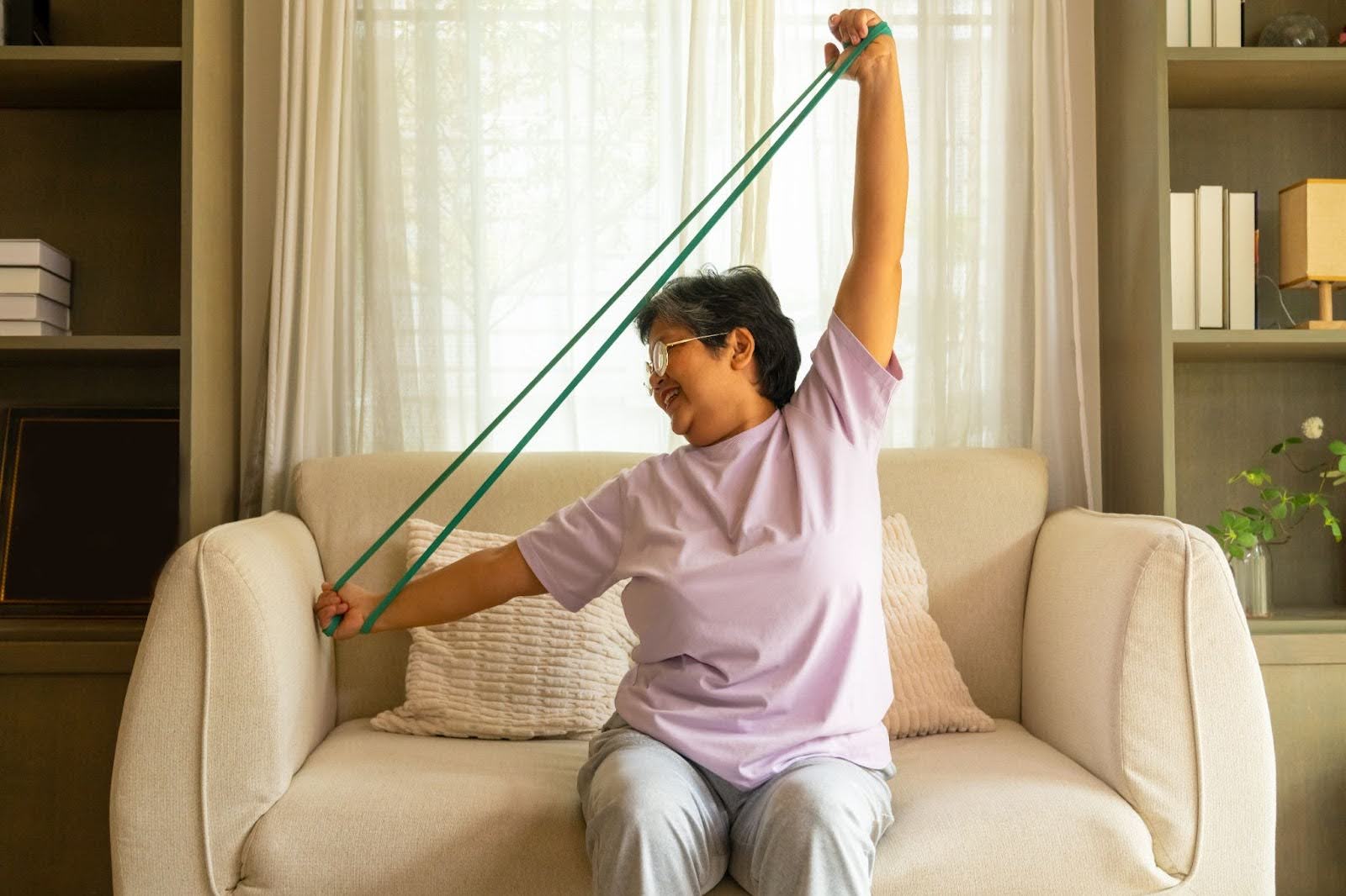Woman exercising with band